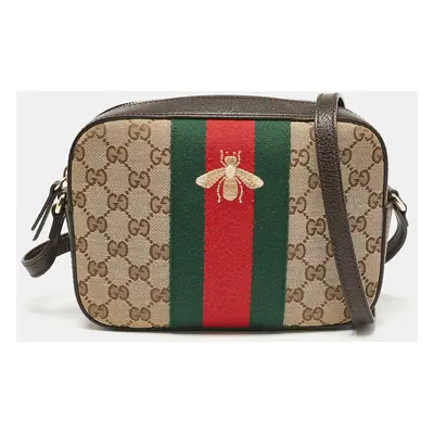 Gucci Beige/Brown GG Canvas and Leather Webby Bee Crossbody Bag