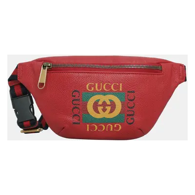 Gucci Red Leather Logo Print Belt Bag