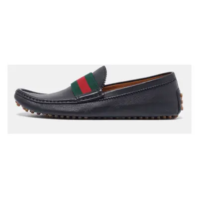 Gucci Black Leather Web Trim Slip On Loafers Size