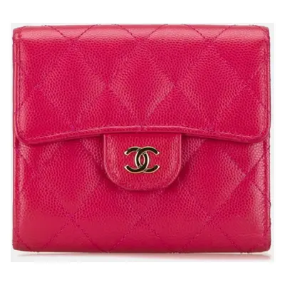 Chanel Pink Caviar Skin Matelasse Coco Mark Classic Small Flap Bi-fold Wallet