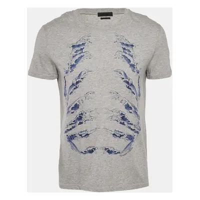 Alexander McQueen Grey Ribcage Wave Print Cotton T-Shirt