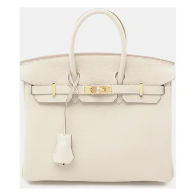 Hermes White Togo Leather Birkin Tote Bag