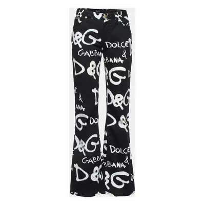 D&G Black Logo Print Denim Wide-Leg Jeans