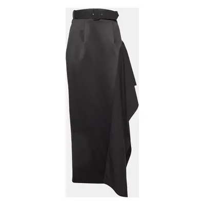 Solace London Black Crepe & Satin Kaya Draped Maxi Skirt