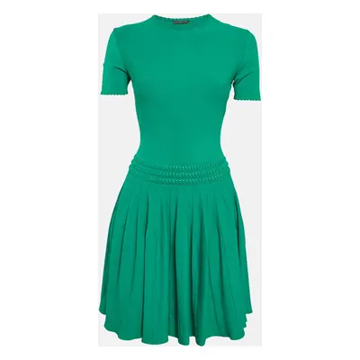 Alexander McQueen Green Jersey Pleated Mini Dress