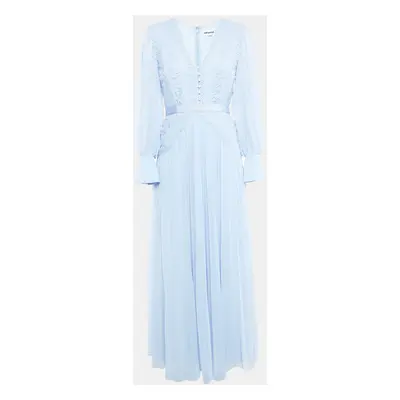 Self-Portrait Light Blue Chiffon Lace Trimmed Maxi Dress