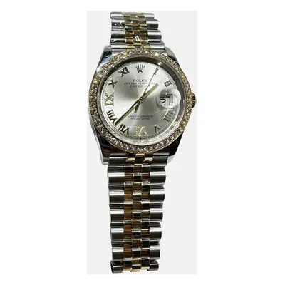 Rolex Silver Roman Dial Diamond Automatic Wristwatch mm