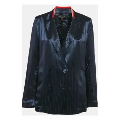 Rag & Bone Navy Blue Striped Satin Double Breasted Blazer