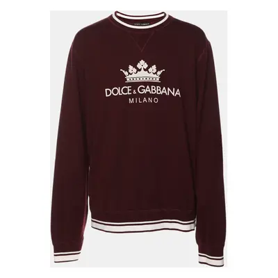 Dolce & Gabbana Burgundy Cotton Knit Logo Crew Neck Sweatshirt