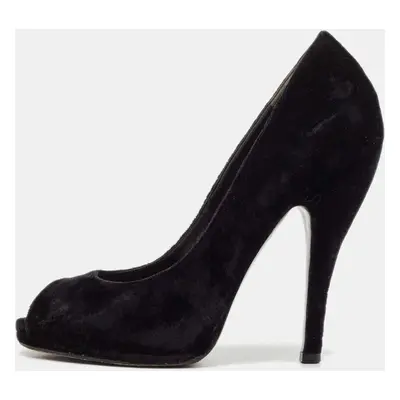 Gucci Black Velvet Peep Toe Pumps Size 36.5