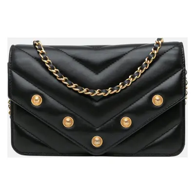 Chanel Black Chevron Lambskin Button Wallet On Chain