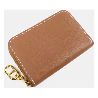 Hermes Gold Leather Zip Ango Coin Case