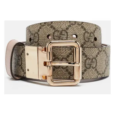 Gucci Pink/Beige GG Supreme Canvas and Leather Buckle Reversible Belt