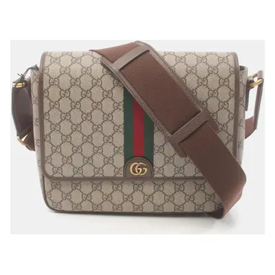 Gucci Beige Brown Multicolor Coated Canvas Leather Ophidia GG Supreme Medium Bag