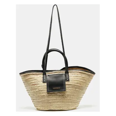 Jacquemus Black/Cream Raffia and Leather Le Panier Soleil Basket Bag