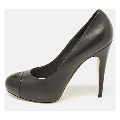 Chanel Black Patent and Leather CC Cap Toe Platform Pumps Size