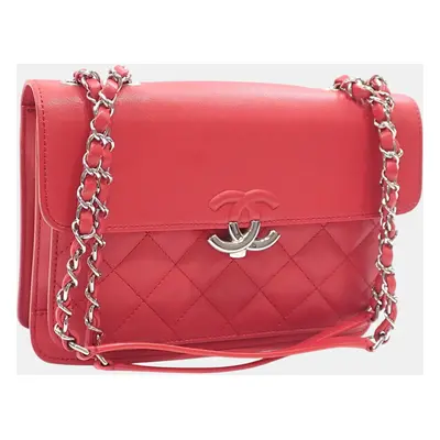 Chanel Red Leather Half Coco Shoulder Bag