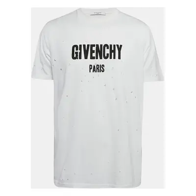 Givenchy White Logo Print Cotton Distressed T-Shirt