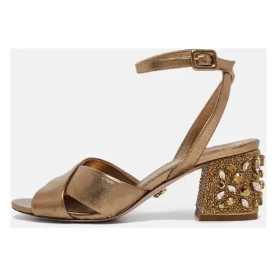 Le Silla Metallic Leather Ankle Crystal Embellished Strap Sandals Size