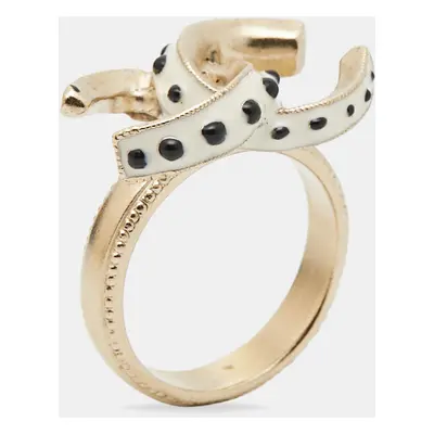 Chanel CC Enamel Gold Tone Ring Size