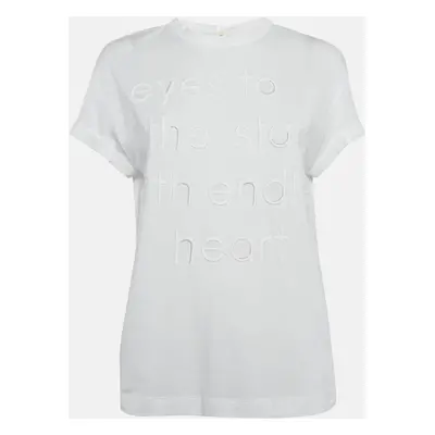 Brunello Cucinelli White Embroidered Cotton Jersey T-Shirt