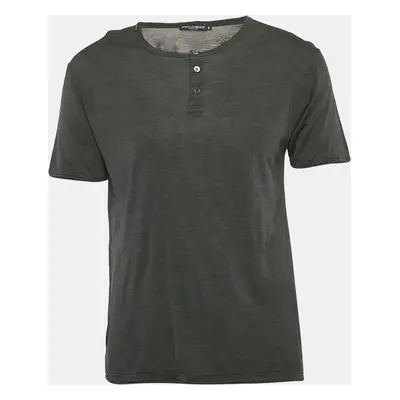 Dolce & Gabbana Grey Jersey Henley Neck T-Shirt