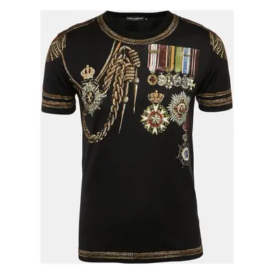 Dolce & Gabbana Black Military Print Cotton Crew Neck T-Shirt