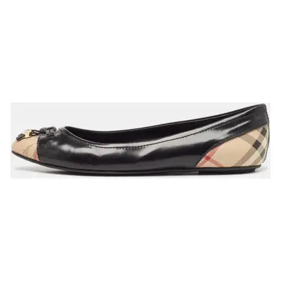 Burberry Black Patent Leather and Coated Canvas Ballet Flats Size