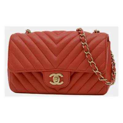 Chanel Red Lambskin Leather Chevron Chain Shoulder Bag