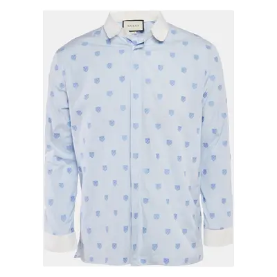 Gucci Blue Checks Cotton Tiger Head Embroidered Cambridge Shirt