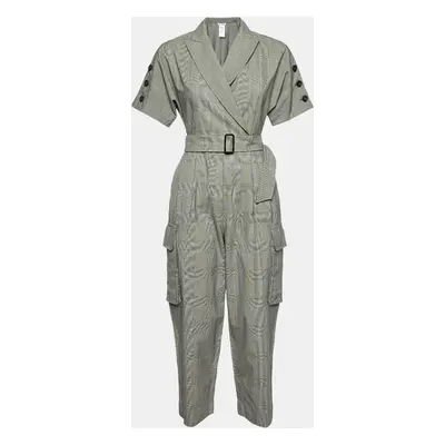 Max Mara Grey Check Virgin Wool Belted Jumpsuit