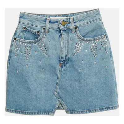 Alessandra Rich Blue Embellished Denim Mini Skirt Waist 26"