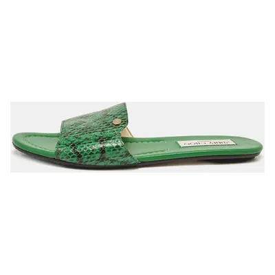 Jimmy Choo Green Python Leather Nanda Flat Sandals Size