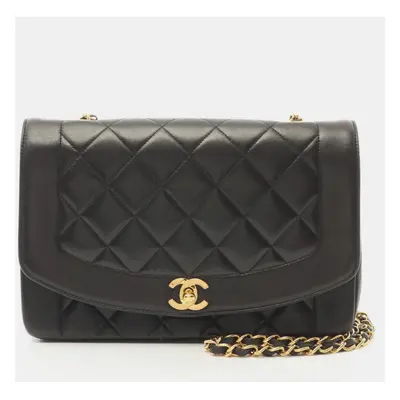 Chanel Black Lambskin Leather Diana Flap Shoulder Bag