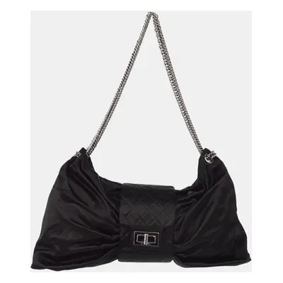 Chanel Black Satin Mademoiselle Lock Bow Shoulder Bag