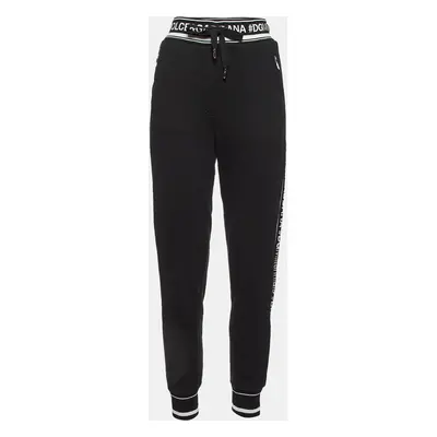 Dolce & Gabbana Black Cotton Logo Band Trim Joggers