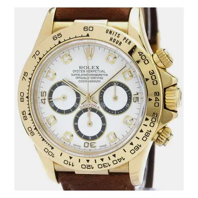 Rolex White Diamond 18k Yellow Gold Cosmograph Daytona 16518G Automatic Men's Wristwatch mm