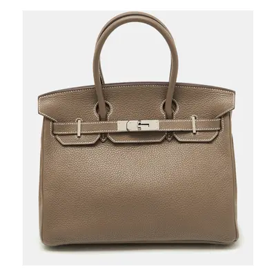 Hermes Etoupe Grey Taurillon Clemence Leather Palladium Finish Birkin Bag