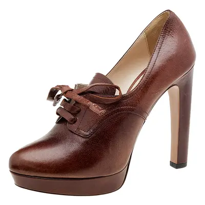 Prada Brown Leather Lace Up Booties Size