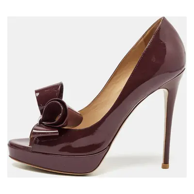 Valentino Purple Patent Leather Bow Open Toe Pumps Size