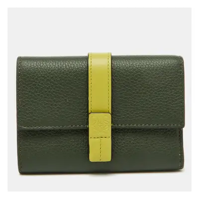 Loewe Dark Green Leather Logo Trifold Wallet