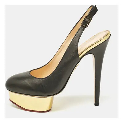 Charlotte Olympia Black Leather Dolly Slingback Pumps Size