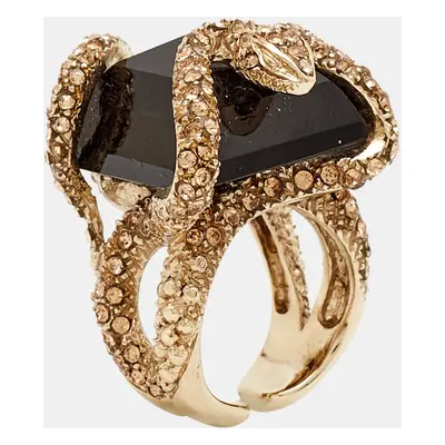 Roberto Cavalli Crystals Gold Tone Ring Size