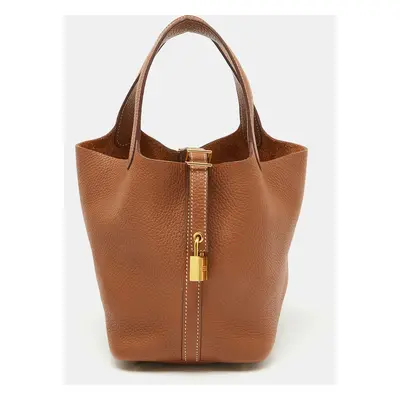 Hermes Gold Taurillon Clemence Leather Picotin Lock Bag