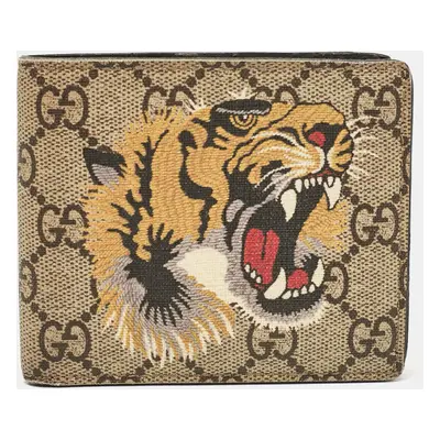 Gucci Beige GG Supreme Canvas Tiger Print Bifold Wallet