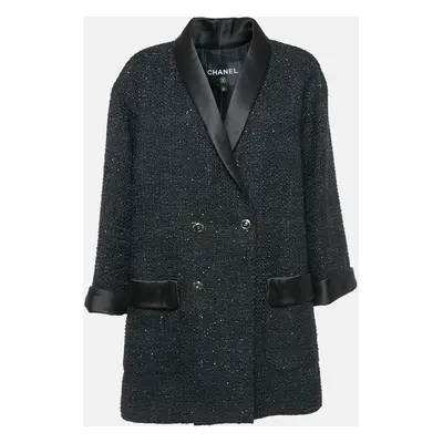 Chanel Black Double Breasted Tweed Oversized Blazer