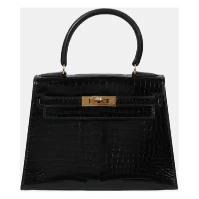 Hermes Black Porosus Crocodile Leather Kelly Bag