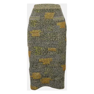 Chanel Grey Patterned Wool Bend Midi Skirt