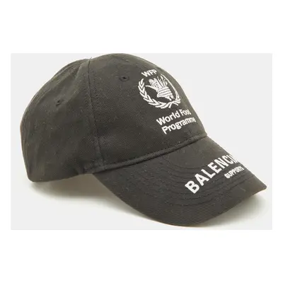 Balenciaga Black Logo Embroidered Cotton Baseball Cap