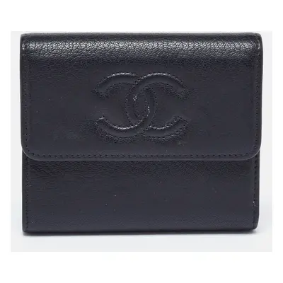 Chanel Black Leather Timeless CC Flap Trifold Wallet